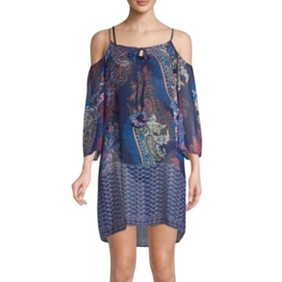Tommy Bahama Paisley Leaves Cold-Shoulder Cover-Up Size Medium Blue Lightweight - Picture 1 of 8